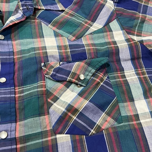 Vintage Ely Cattleman Shortsleeve Western Plaid Rockabilly Button Down Shirt - Picture 2 of 5